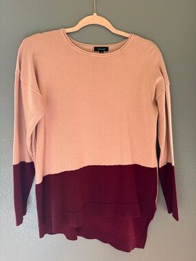 Verve Ami Pink and Burgundy Colorblock Crewneck Sweater